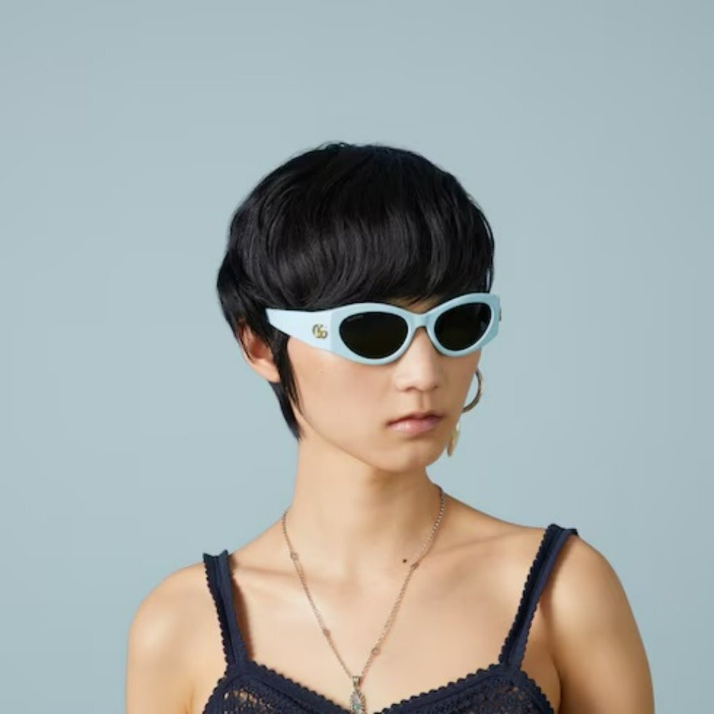 Gucci GG1401S 004 BRAND NEW Sunglasses Light Blue Grey Women Cat Eye